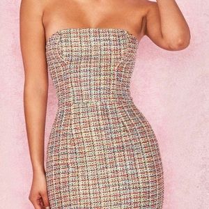 House Of CB London Arlene Dress M Multicolor Strapless Tweed Midi
Exposed Zipper